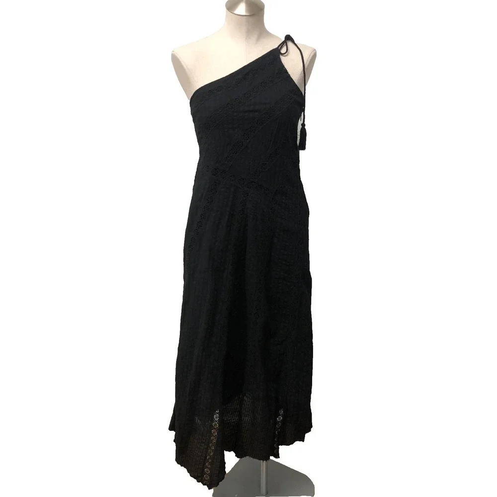 Free People Bella One‎ Shoulder Maxi Dress Womens XS Black Whimsigoth Dark Fairy